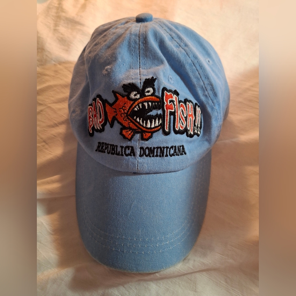 Bad Fish Distressed Light Blue Embroidered Ladies Cap O/S Adjustable Never Worn